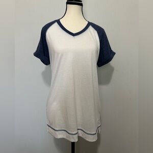 White and Navy V-Neck TShirt